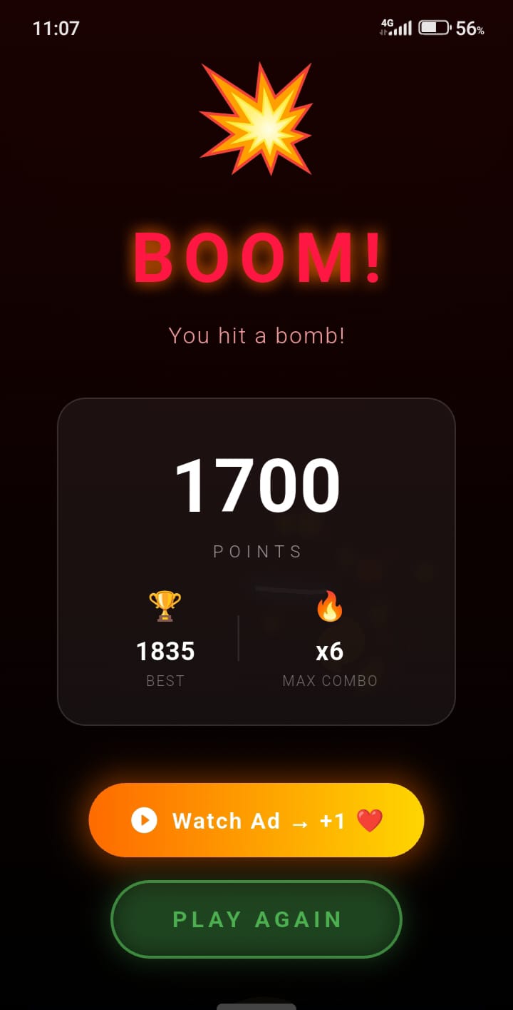 Veggie Slash game over score screen