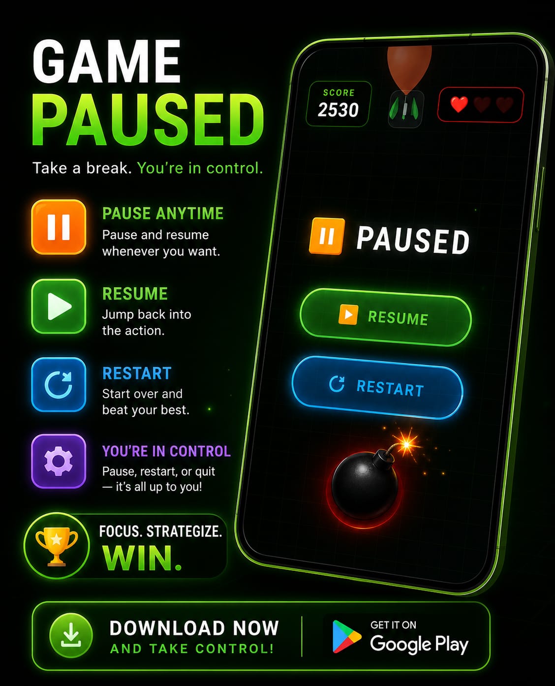 Veggie Slash pause and restart controls